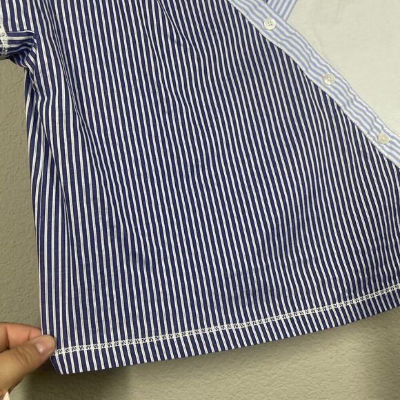 Opening Ceremony Medium Asymmetric Button Stripe Top Pale Blue Multi Cotton - Picture 6 of 9